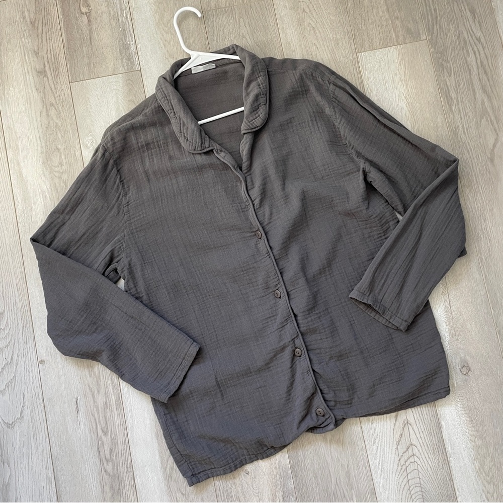 Parachute Pajama Shirt cotton gauze button up unisex Gray (medium) loungewear